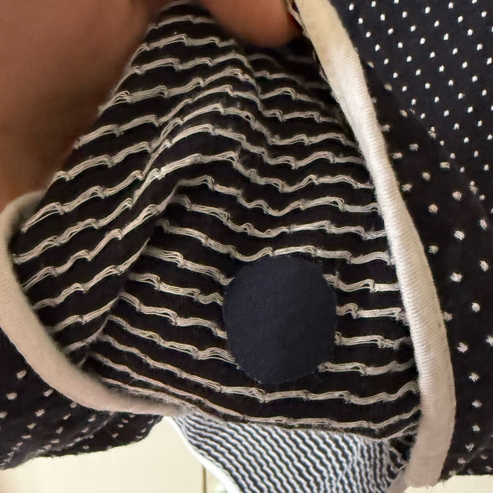 Green Envelope Navy and White Polka Dot Top w 3/4 Bell Sleeves Size M - Picture 11 of 11